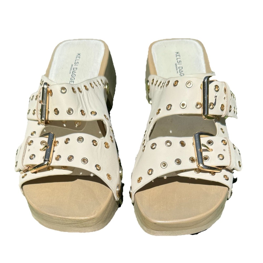 Kelsi Dagger Brooklyn Studded Double Buckle Platform Slide Sandals 8